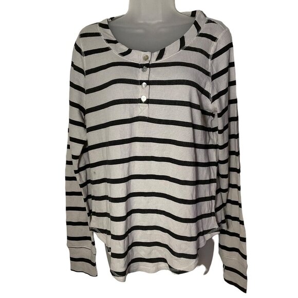Chaser Women's Striped Henley Long Sleeve Top Size S - Picture 1 of 7